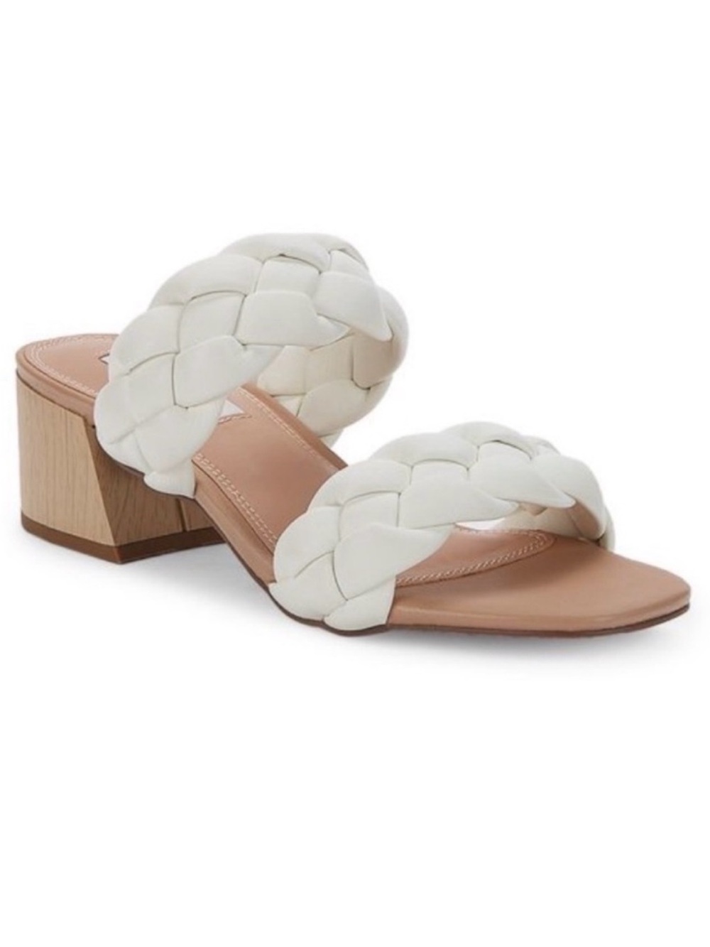 Steven by Steve Madden White Braided Double-Strap Block Heel Sandal